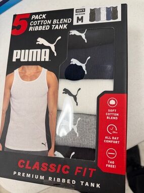Puma Men's 5-Pack Ribbed Tank Tops - White, Gray, Navy, Black
